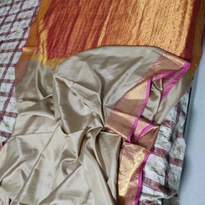 Chickoo And Pink Colour Silk Saree