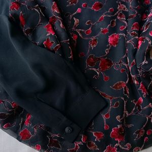 New Asthetic Korean Black Shirt With Red Handmade