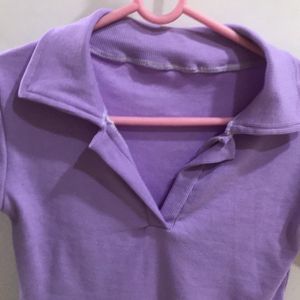 Lilac Purple Short Sleeves Polo Shirt Top