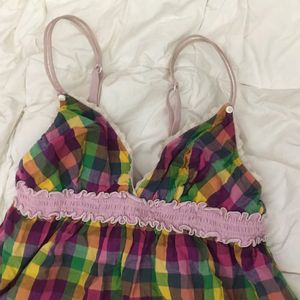 🌸 Sundress Babydoll Plaid Strappy Tank Top