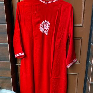 Blood Red Beautiful Chikankari Kurta With Handwork