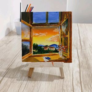 Window sunset view painting