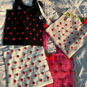 Crochet Strawberry Tote Bag