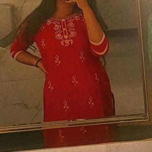 Red Kurti With White Pant