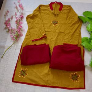 Miror And Theard  Work Kurti Pant With Dupatta