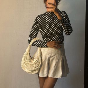 Backless Polka Dot Long Sleeve Top