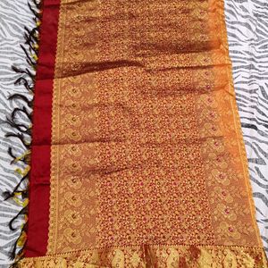 Orange N Maroon pure Kanchi pattu saree