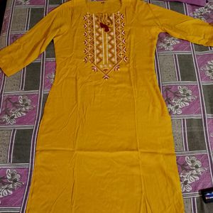 Mustard Kurti Neck embroidery Design