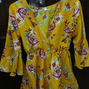 Floral Printed Mustard Colour Top