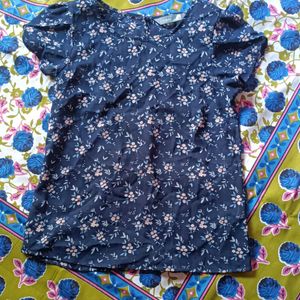 Floral Print Blue Top