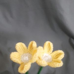 Two Yellow Crochet Flowers