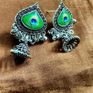 Peacock Feather Studs With Jhumka