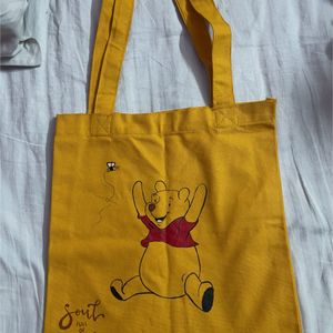 Mustard Handpainted Pooh Tote Bag