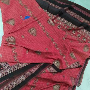 New Red Multiprint Saree