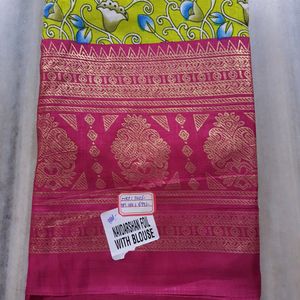 Parrot Green Dola Foil Saree (Nandhi Design)