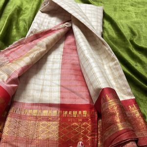 White Saree With Red Boarder