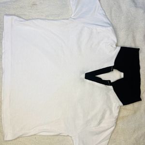 White Black Collar Top