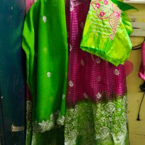 Green And Pink Half Saree/ Lehanga