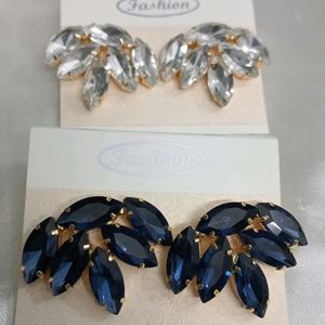 Korean Glassstone Statement Leaf Shaped Earrings