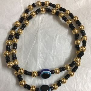 Evil eye Anklets With Gold&black Beads