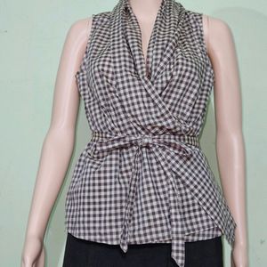 Checkered Wrap Top