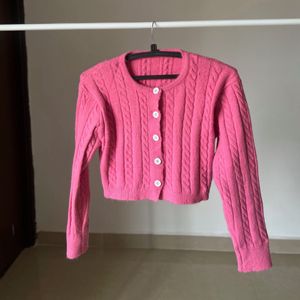 Fuschia Pink Cable Knit Crop Cardigan 🎀