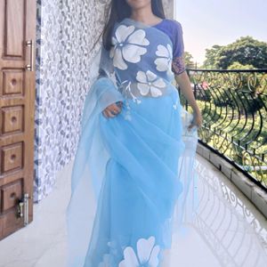 Hand-painted Organza Saree And Suit