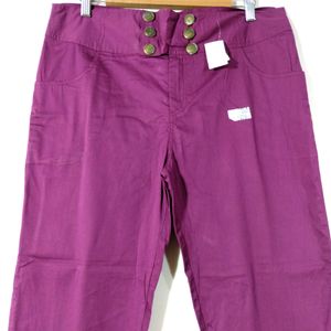 Purple Ankle Length Cotton Pant (Women)