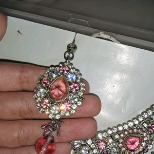 Heavy Party Wear Pink Necklace Set