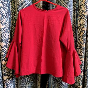 Maroon Rayon Top With Flared Sleeves