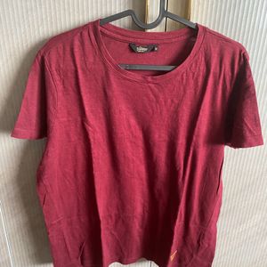 Roadster Maroon Color Loose Fit Tshirt