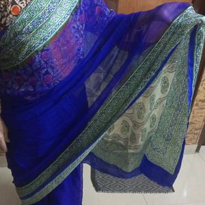 Combo Of Two Saree Red And Blue Colour Printed