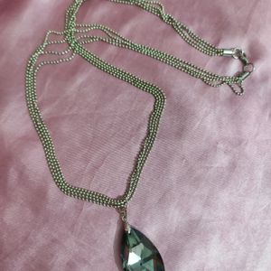 Black Crystal Silver Chain Necklace