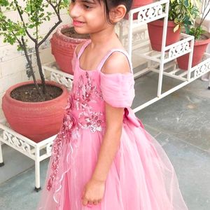 Girls Pink Half Embellished Gown