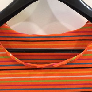 Orange Multicoloured Stripes T-shirt