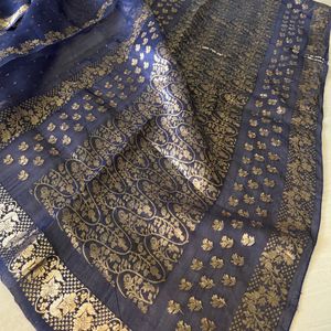 Blue Organza Silk  Saree Vth Blouse