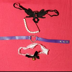 Combo Brief Bow & Bell Heart Punk Necklace