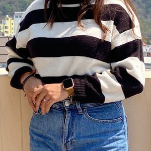 Striped Full Sleeve Cropped Sweater