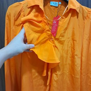 🍊 Color Long Shirt with Frill Detail