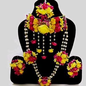 Combo for Slama B - Pink + Red Yellow Flower Necklace Set for Haldi