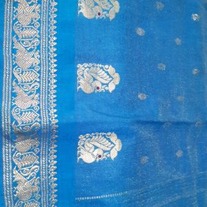 Sky Blue Pure Pattu Saree With Pur Zari