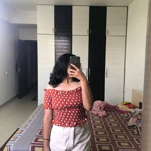 Off Shoulder Korean Polka Doted Cutest Top