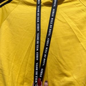 Koovs Yellow Hooded Sweatshirt