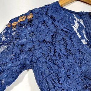 DIWALI SALE🎉Navy Deep Neck Lace Dress