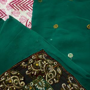 Dark Green Georgette Festive Saree