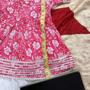 Pink Anarkali Kurta Pyajama For Kids