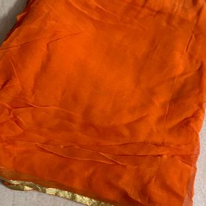 Plain Orange Saree With Designer Blouse