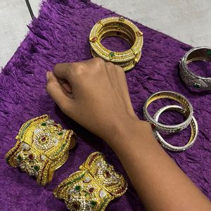 Bold Elegance: Broad Golden Kada Bracelets**