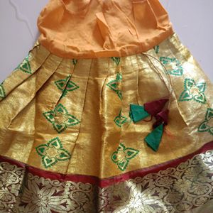 Pattu Pavadai Green And Gold Color Mixed