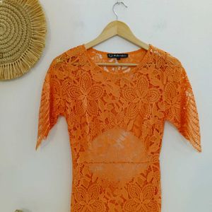 For Love And Lemons Orange Lace Dress